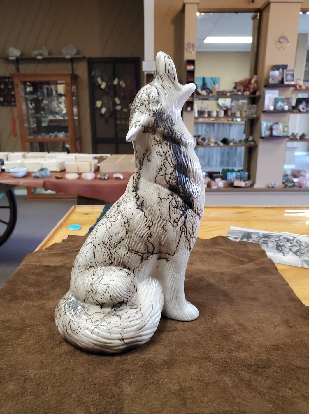 Horse Hair Pottery Large Wolf